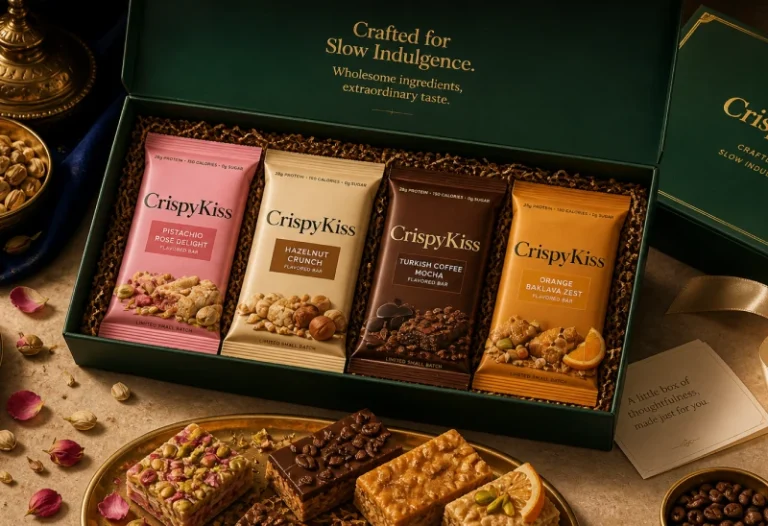Custom e-commerce product landing page design for CrispyKiss luxury snack brand